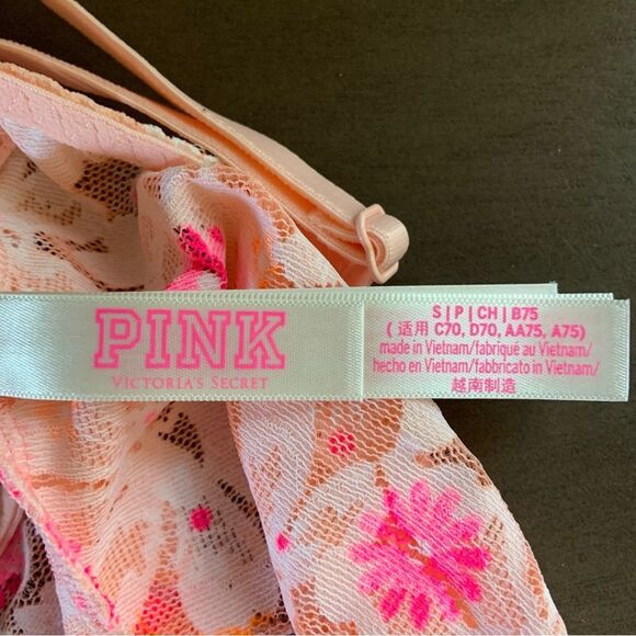 VICTORIA’S SECRET PINK Lightly Lined Lace Bralette Pink Floral Size Small - Picture 12 of 14